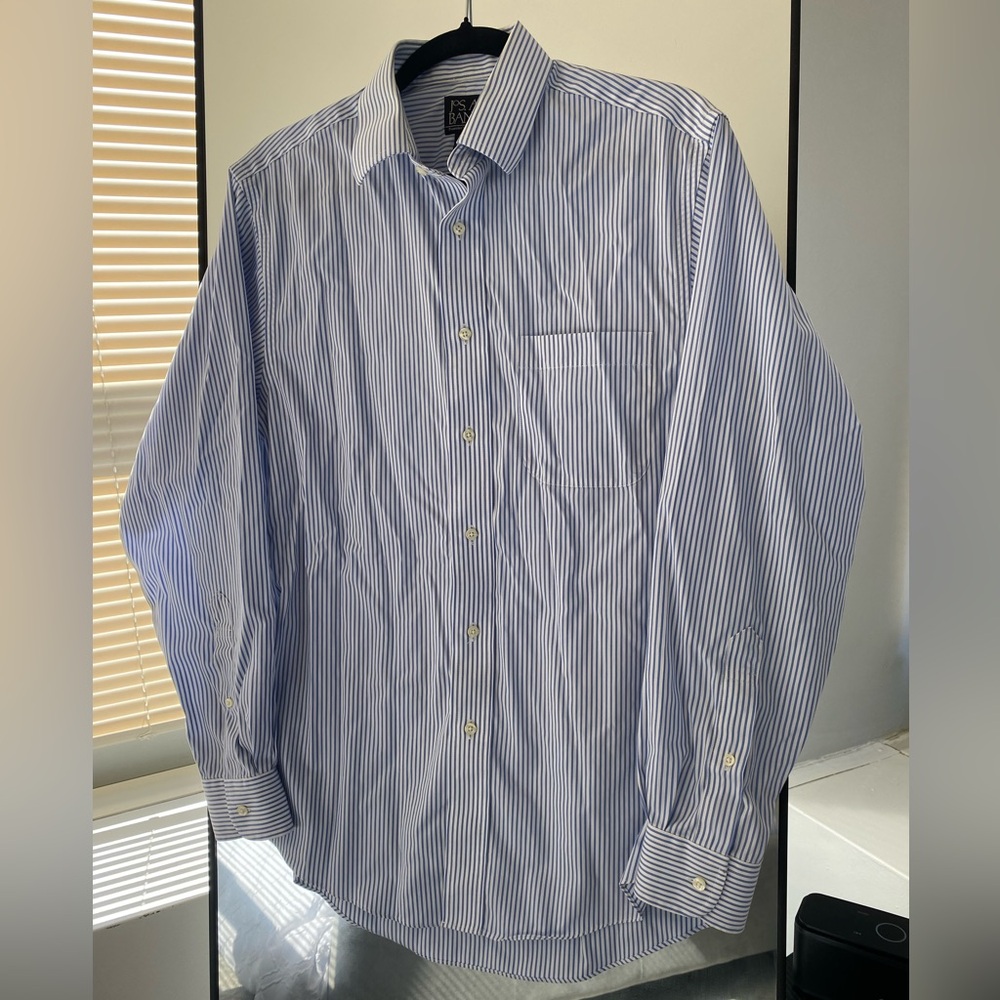 Jos. A. Bank - Cotton Blue & White Stripe Button Down Dress Shirt - Size 15-33